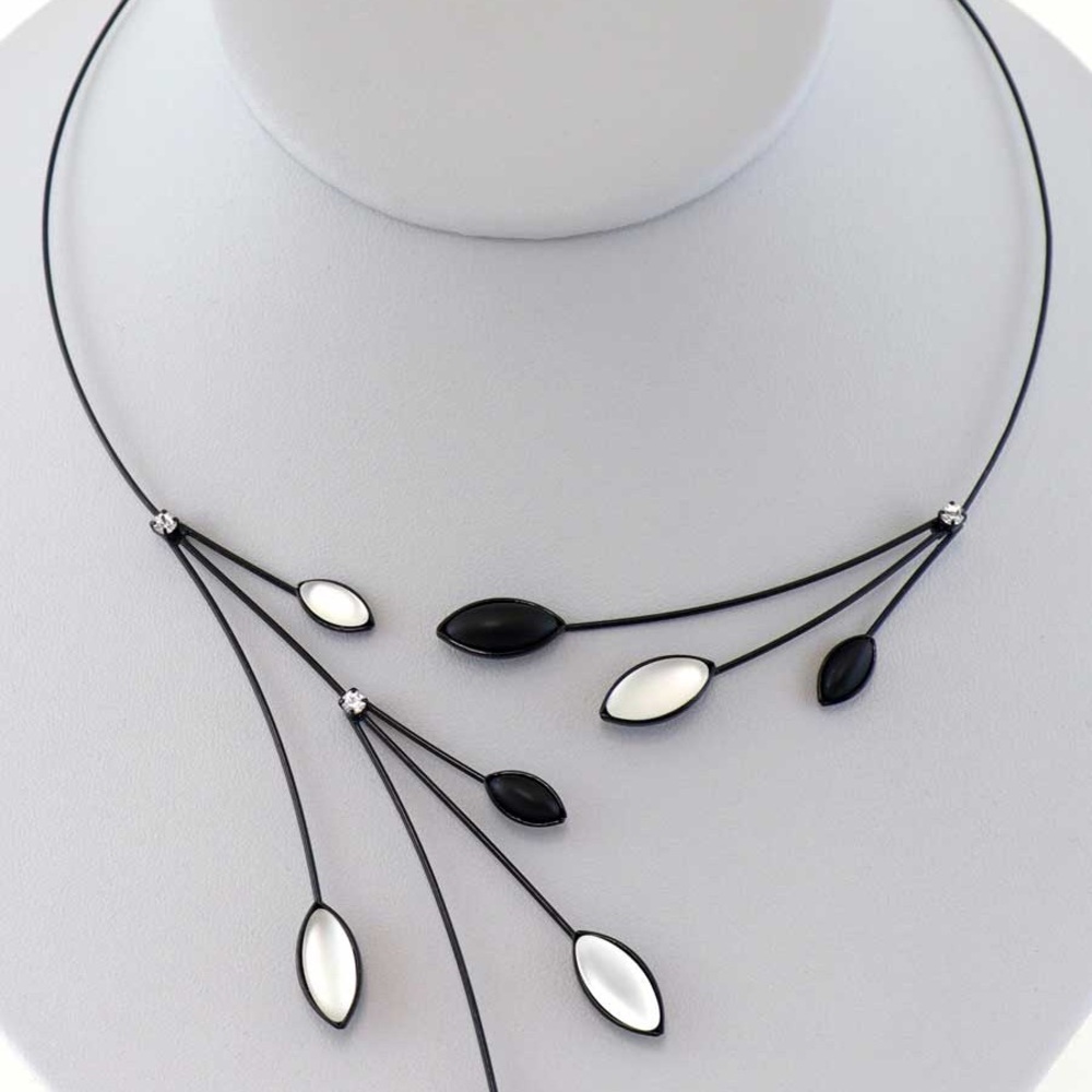 Elegant Black and White Branch Necklace - Women Jewelry matching earrings